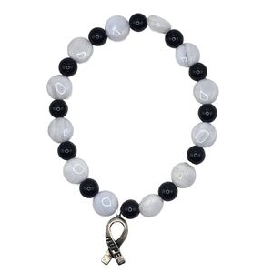 Black and White Beaded Bracelet with Hope Charm